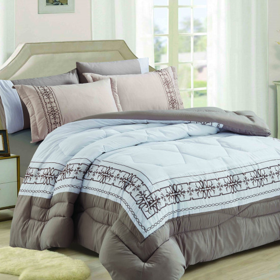 6-Piece Super King Size Comforter Set with Embroidery 6-Piece Super King Size Comforter Set with Embroidery