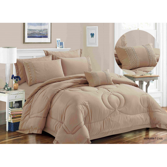 7-Piece Super King Size Comforter Set with Lace Work