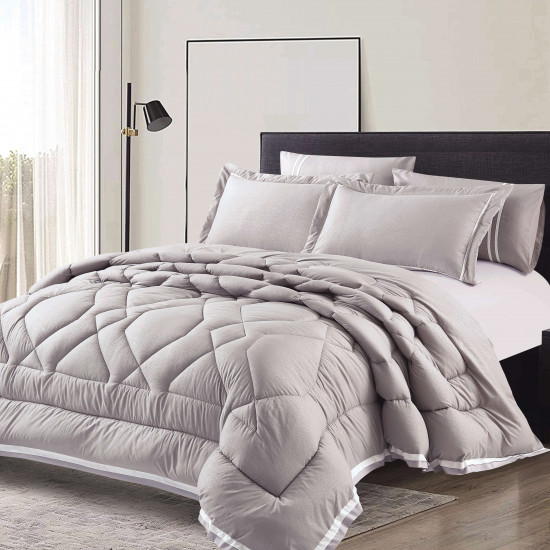 ELITE HOME ULTRA SOFT MICROFIBER 6PCS COMFORTER SET,KING SIZE,GRAY