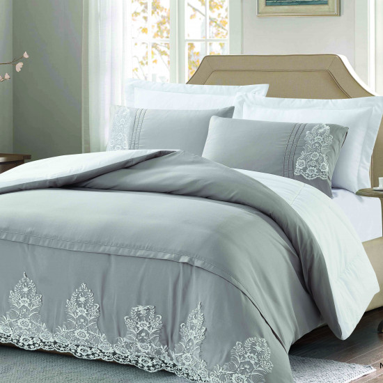 6-Piece Super King Comforter Set with Lace Detail