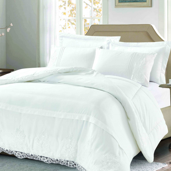 6-Piece Super King Comforter Set with Lace Detail