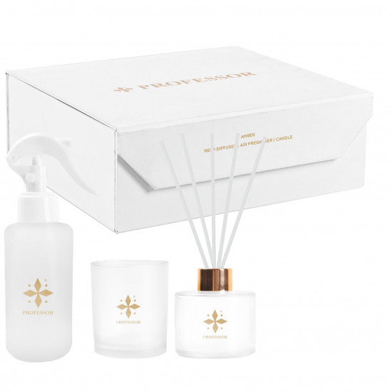 Amber Scented Trio Set: Air Freshener, Reed Diffuser, and Candle