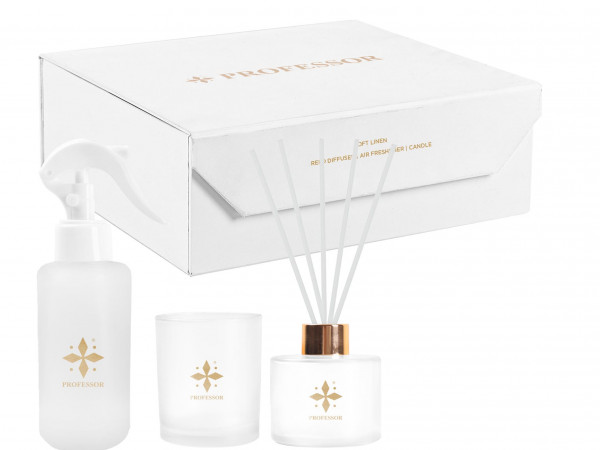 Soft Scented Trio Set: Air Freshener, Reed Diffuser, and Candle