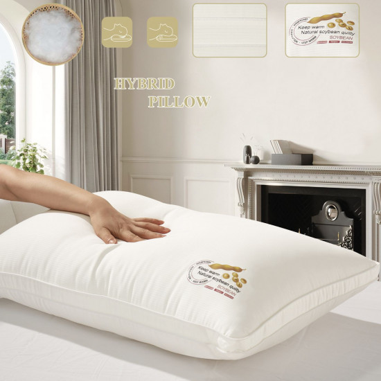 Natural Soybean Soft Pillow – Off-White Silky Finish, Warm & Hypoallergenic Comfort (50 × 75 cm)