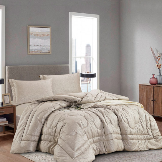 Queen Size 4-Piece Comforter Set – Jacquard Front, 100% Cotton Back