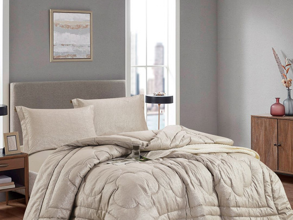 Queen Size 4-Piece Comforter Set – Jacquard Front, 100% Cotton Back