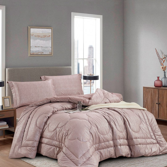 Queen Size 4-Piece Comforter Set – Jacquard Front, 100% Cotton Back