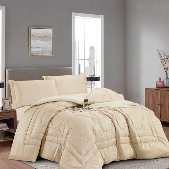 Queen Size 4-Piece Comforter Set – Jacquard Front, 100% Cotton Back