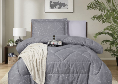 100% Cotton Comforter Set – 4-Piece Single Bed Bedding